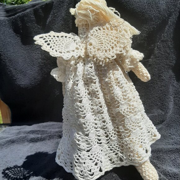 Vintage Angel Doll Hand Crafted Crochet  14” Christmas Ornament - Picture 4 of 7